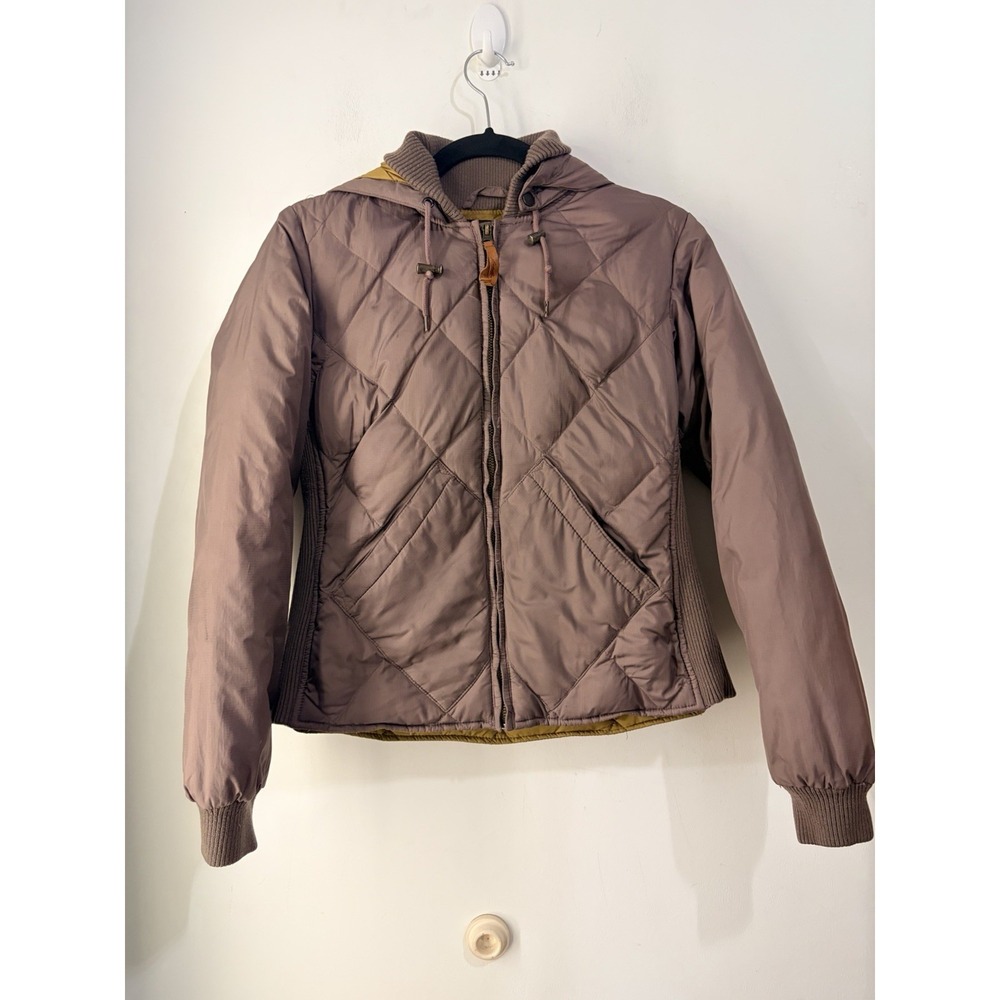 Vintage Eddie Bauer Goose Down Hooded Puffer Jacket Women's Small Taupe Brown